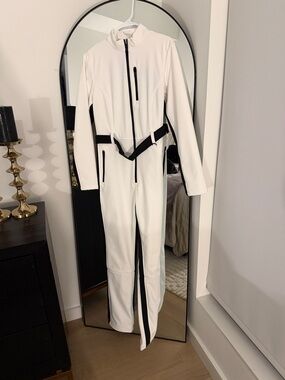 Zara White Ski Full-Length Jumpsuit with Black Accents